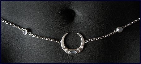 Moontime handmade unique belly and waist chain jewellery  made with sterling silver and moonstone